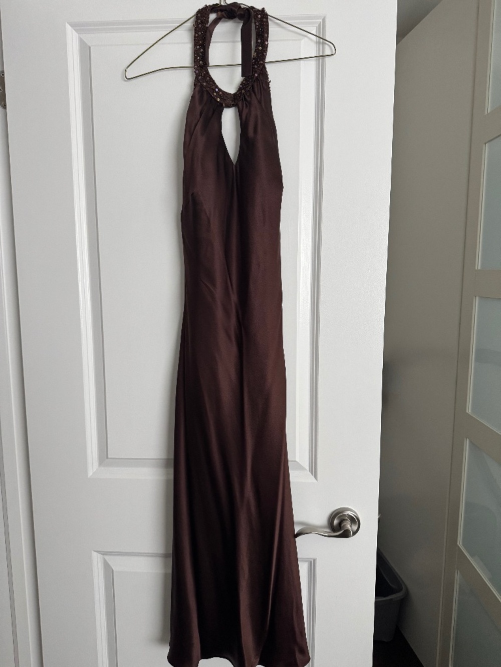 Midi Brown Halter Silk Dress
